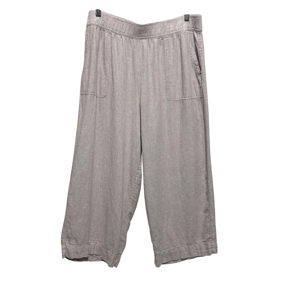 Sigrid Olsen Women Full Length Linen‎ Pants XL Beige Wide Leg Resort Lagenlook